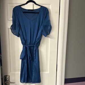 The Limited Blue Puff Sleeve V-Neck Midi Sundress